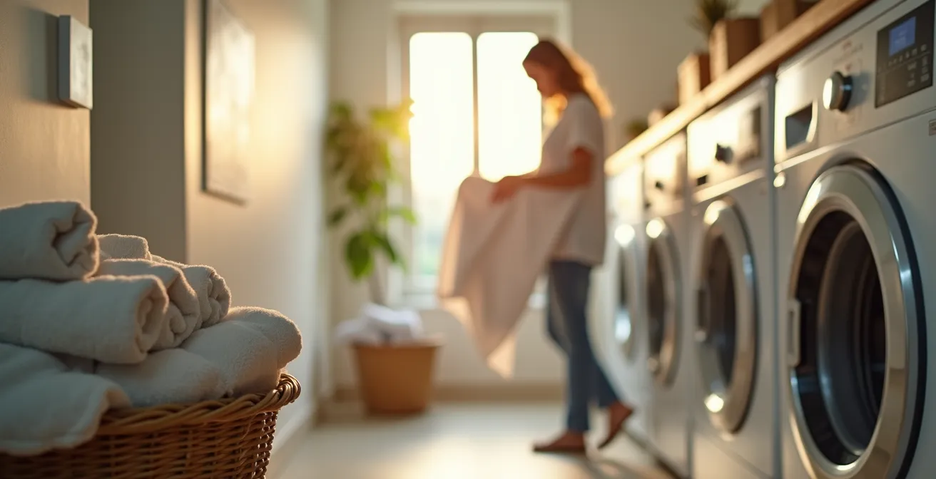 Espace buanderie moderne et lumineux dans une résidence hôtelière