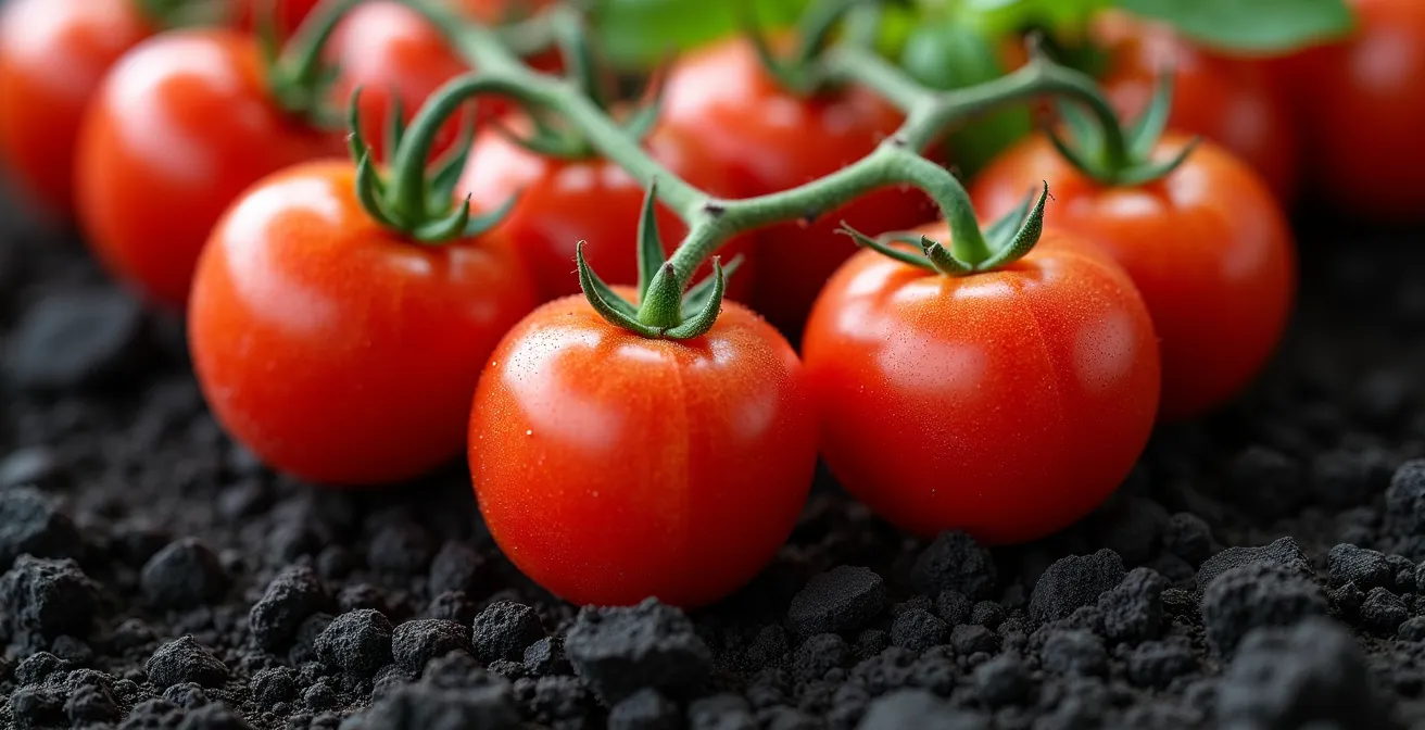 Tomates San Marzano fraîches sur fond de sol volcanique du Vésuve